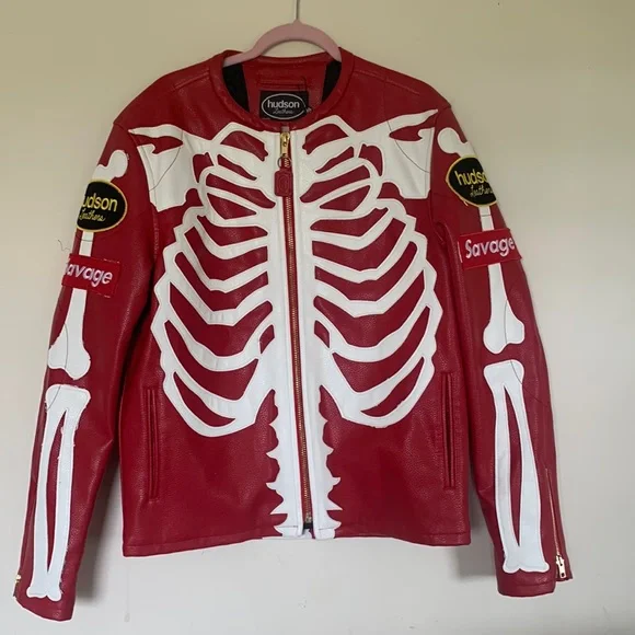 Hudson Leather Skeleton Motorcycle Men’s Leather Jacket - Picture 2 of 16
